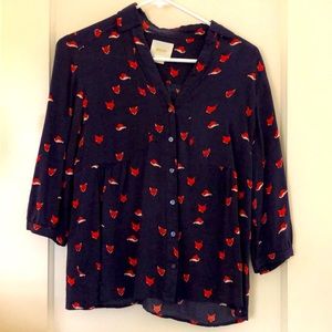 Anthropologie Maeve fox print top
